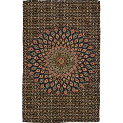 Sanu Babu přehoz na postel modro-zelený s Mandalou z pavích per 200 x 130 cm