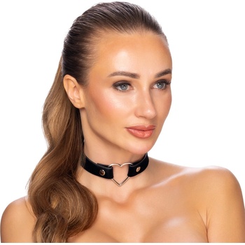 Cottelli Wide Choker with Metal Heart Black