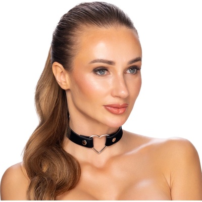Cottelli Wide Choker with Metal Heart Black
