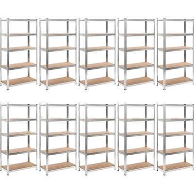 Nábytek XL Regály stříbrné ocel a kompozitní dřevo 5 polic 10 ks 271519