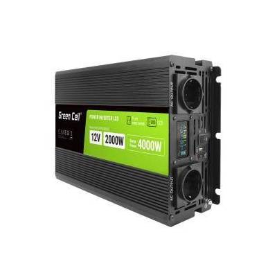 Green Cell KFZ Spannungswandler Power Inverter 12V > 230V 2000W/4000W USB/2x Steckdose/Display Black