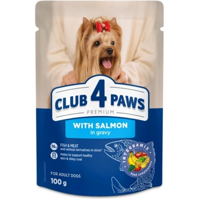 Club4Paws Premium S lososom v omáčke pre dospelé psy miniatúrnych a malých plemien 100 g