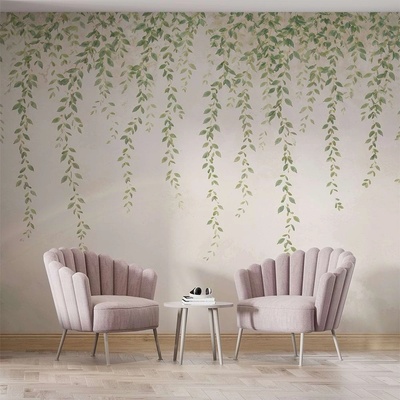 Art Gift Decor Фототапет с висящи зелени клонки на неутрален фон