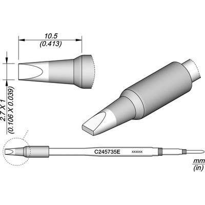 JBC C245735E – pájecí hrot ve tvaru dláta 2,7 × 1 mm E