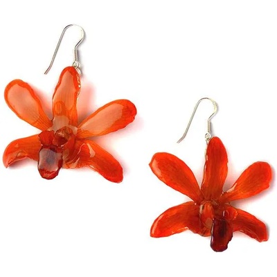 Dannyra Обици с естествена орхидея в оранжев цвят Dannyra Jewels