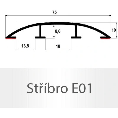 Profil Team Přechodový profil stříbro E01 2 m 75mm