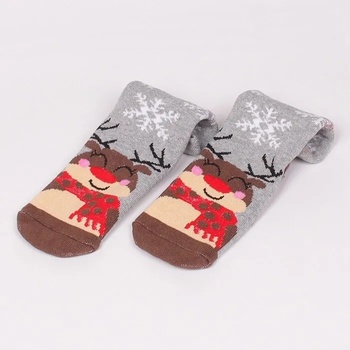 Image 1 of Детски термо чорапи в светлосив цвят с еленче и снежинки