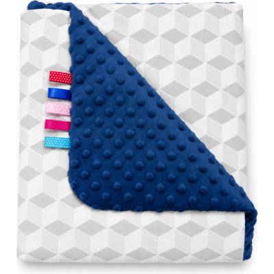 Mamo Tato Obojstranná deka Bavlna Minky Geometrické tvary šedá tmavo modrá