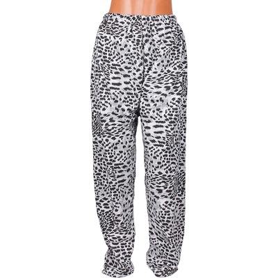 Ватиран макси панталон-пижама в бяло и черно