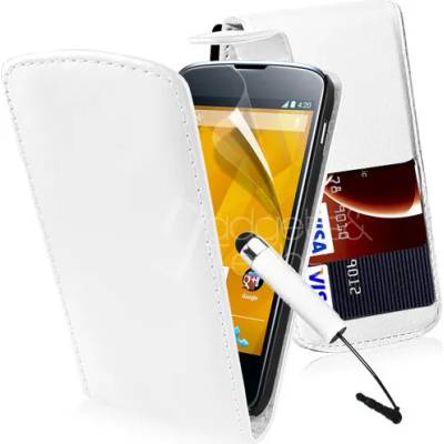 LG Nexus 4 E960 Flip Калъф Бял + Протектор и Стилус