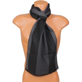 Мъжки кашмирен шал в черно и сиво с райе