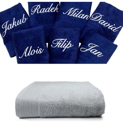 Zelenáčky osuška s výšivkou jména na přání bavlna 70 x 140 cm světle šedá