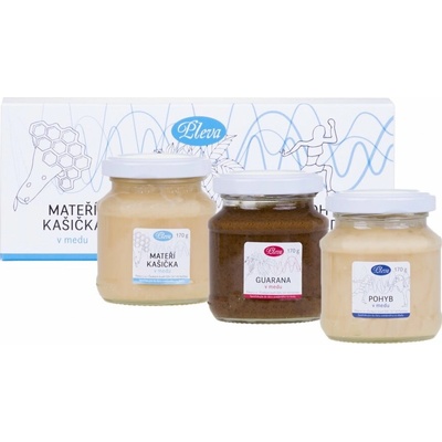 Pleva Darčeková krabička s medmi materská kašička, guarana a pohyb v mede 3 x 170 g