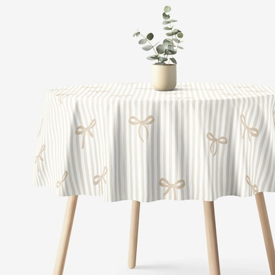 Goldea okrúhly obrus 100% bavlnené plátno latte mašličky s prúžkami Ø 140 cm