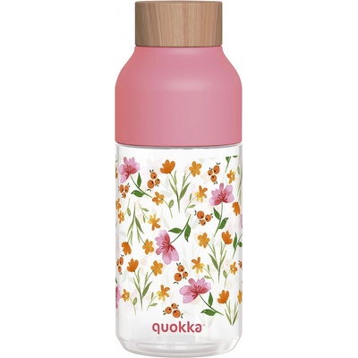 QUOKKA Ice Plastová láhev PINK FLOWERS 570 ml