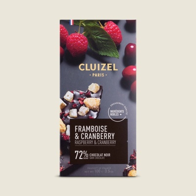 Michel Cluizel hořká čokoláda s malinami a brusinkami 72% 100 g