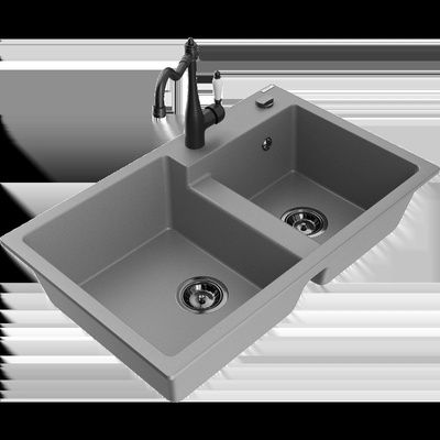 Tomas гранитна мивка с 2 камери и кухненски смесител Carla, сив - 6516-71-670700-70-B (6516-71-670700-70-B)