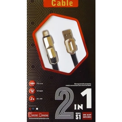 2 в 1 micro USB кабел и Lightning, метални глави и плосък кабел