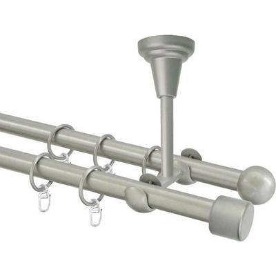 OK-GarnýžeCZ Garnýž kovová dvouřadá 16mm Pullo stříbrná mat 110 cm do stěny / kroužky s žabkou