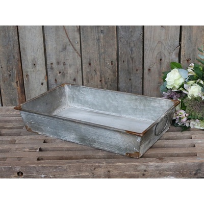Chic Antique Plechový zinkový podnos s uchami Willy 50x30x10 cm