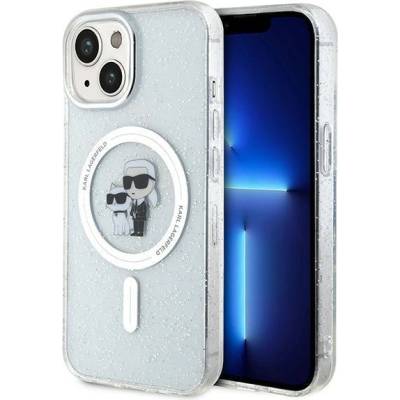 KARL LAGERFELD Кейс Karl Lagerfeld Karl&Choupette Glitter MagSafe за iPhone 15, прозрачен