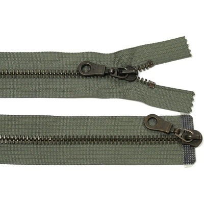 Kovový zip no.5 rozepínací dvoucestný 75cm (staromosazné zoubky) - více barev Barva: khaki