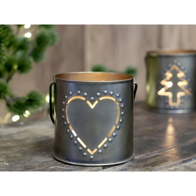 Mosazný antik kovový svícen se srdíčkem a držadlem Heart - 8*8 cm - Chic Antique