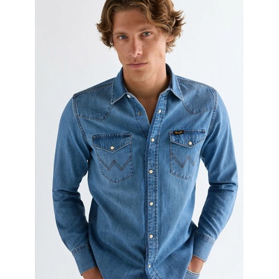 Wrangler Western pánská džínová košile 112378393 mid light wash
