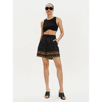Karl Lagerfeld Bavlněné šortky vzorované high waist 241W1003 černá