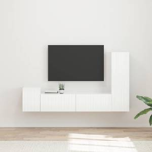 vidaXL Комплект ТВ шкаф 4 бр. Лъскаво бяло Инженерна дървесина (3409001)