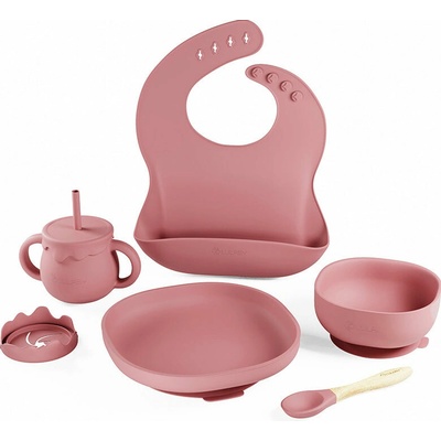 Lulaby silikónová jedálenská sada s prísavkou Rose Pink 6 dielna