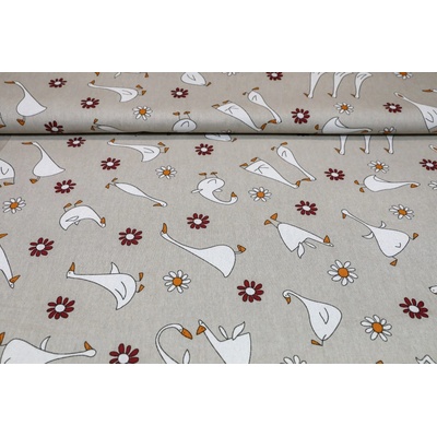 MADE IN ITALY Dekorační látka Husy, šírka 140 cm Béžová Šířka 140 cm