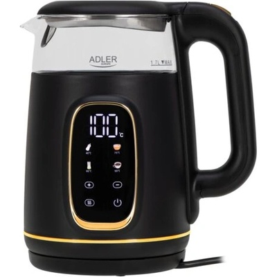Adler AD 1305 BG, 2200 W, 1, 7 л, Сензорно управление, Филтър за люспи, Пластмаса-стъкло, Черно-жълт, Електрическа кана (AD 1305 BG)