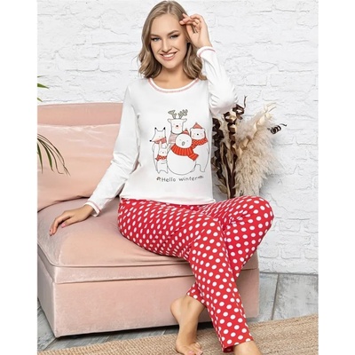 Пижама в бяло и червено със снежен човек и животни