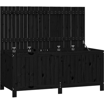 Кутия за съхранение, черна, 147x68x64 см, борово дърво масив