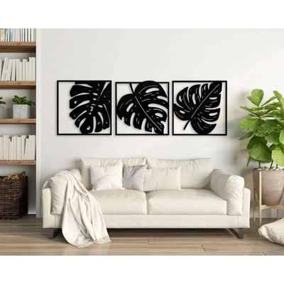 Karls DESIGN Drevený obraz na stenu - Monstera Leaves - 122x40