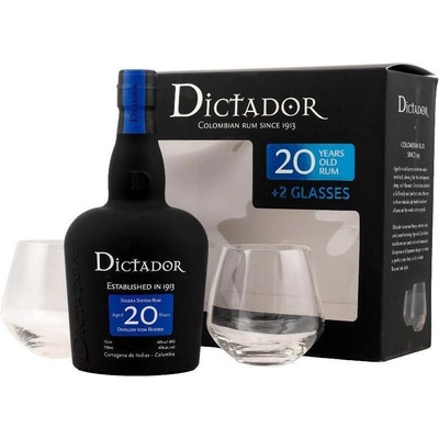 Rum Dictador 20y 40% 0,7 l (dárkové balení 2 sklenice)