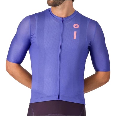 Castelli Мъжка фланелка с къс ръкав за колоездене Castelli Drittone Logo Jersey Cycling jersey - Ultraviolet / Rosa Giro - размер XXL (056-3888-0316)