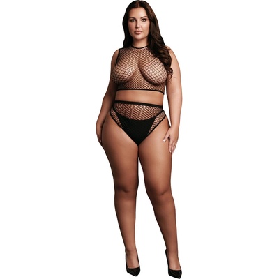2 dielny set: crop top nohavičky a sieťovaná štruktúra