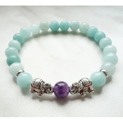 Blingstar náramek Slon Aquamarine purple pro štěstí 2340