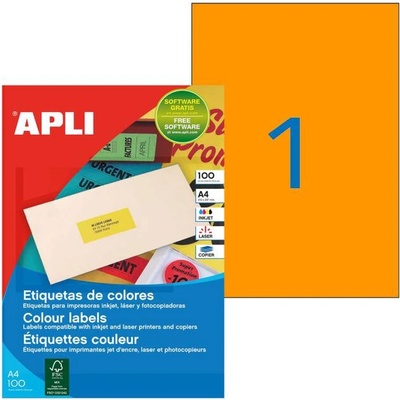 Etikety farebné 210x297mm APLI A4 100 hárkov fluo oranžové