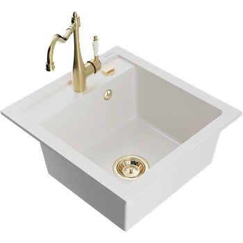 Mexen Vito гранитна мивка с една клетка с кухненски смесител Carla, бял - 6503-20-670700-50 (6503-20-670700-50)