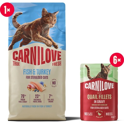 CARNILOVE TRUE FRESH CAT DRY FISH & TURKEY FOR STERILISED ADULT ALL BREEDS 6 kg