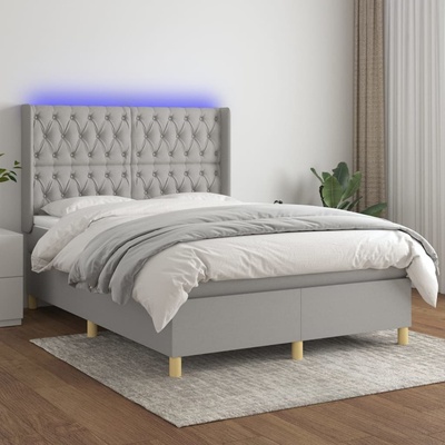 Petrashop 3139117 boxspring postel s matrací a LED světle šedá textil