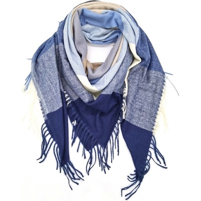 Classic Scarf dámská / pánská modrá hnědá kostkovaná vlněná šála / čtvercový šátek karo a třásně