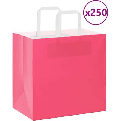 vidaXL Хартиени торбички 250 бр с дръжки розови 26x17x25 см (4101899)