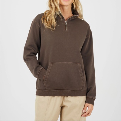 Brave Soul Дамска блуза Brave Soul BS Womens Funnel Neck Quarter Zip Sweatshirt with Pocket - Brown