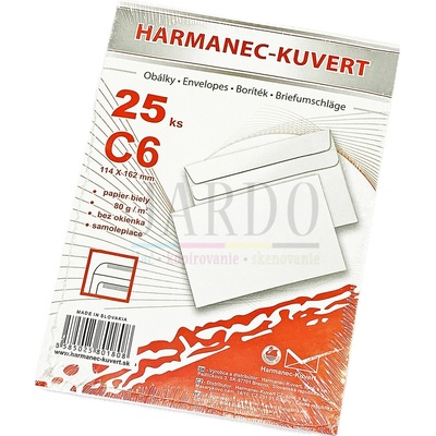 Harmanec-Kuvert Poštové obálky C6 samolepiace, 25 ks