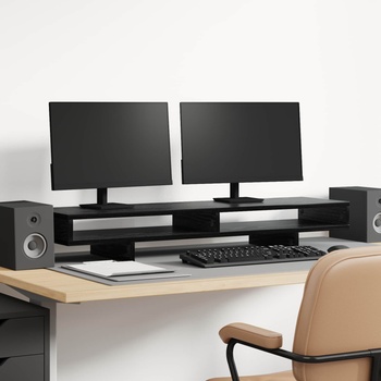 vidaXL Стойка за монитор с рафт Черно 100 x 27 x 15 cm Инженерно дърво (8000993)