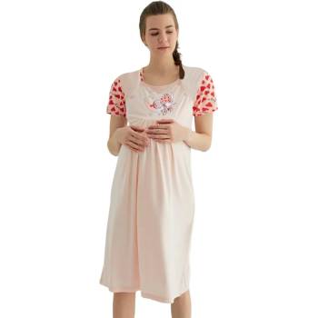 Image 1 of Нощница за кърмачки в бебешко розово със спящо бебче и сърца